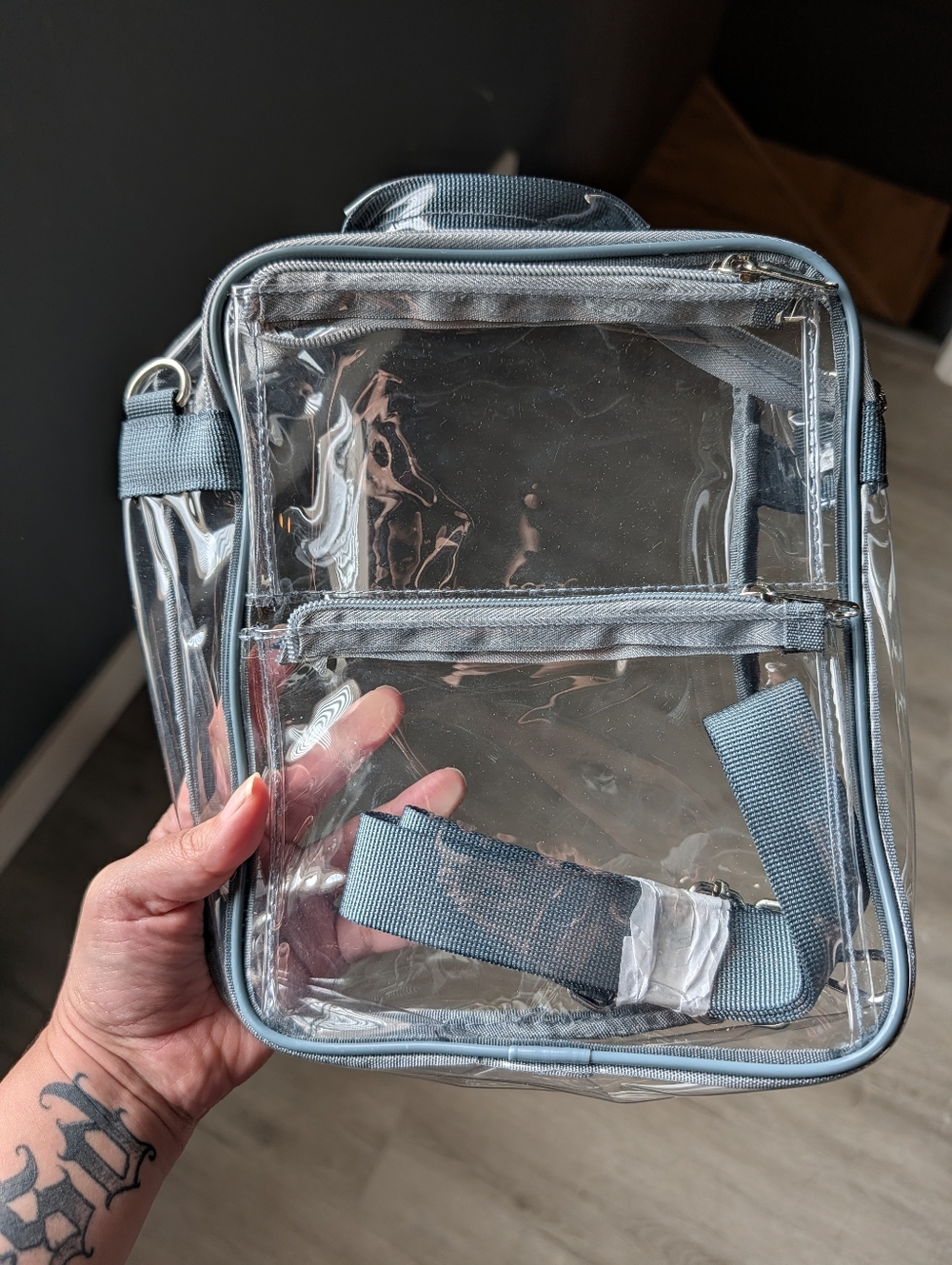 Clear PVC Crossbody Bag with Gray Trim
